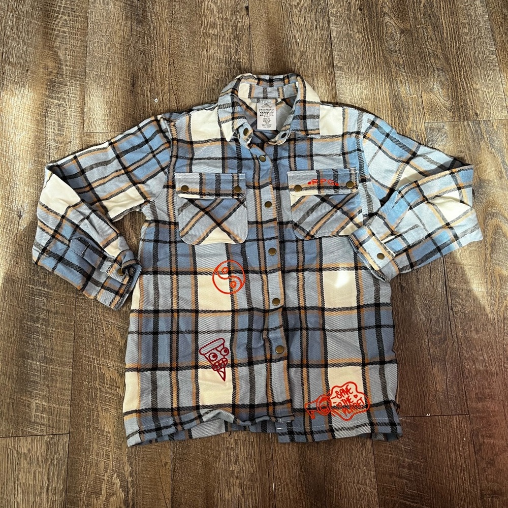 Disney Turning Red Panda Plaid Flannel Shirt Size 9/10 Snap‎ Button kids